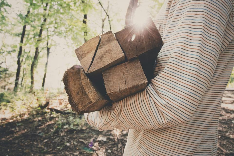 Person hält Holzbretter
